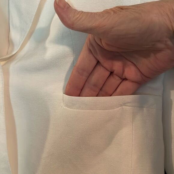 Kasper size 4 white linen blazer jacket EUC classic double pocket single button - Picture 4 of 13